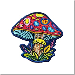 Embroidered Mushroom Patch Design Posters and Art